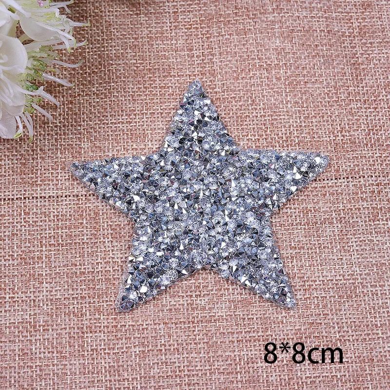 Multiple Sizes Crystal Rhinestone Star Patches for Clothing Iron on Clothes Appliques Badge Stripes Diamond Pentagram Stickers