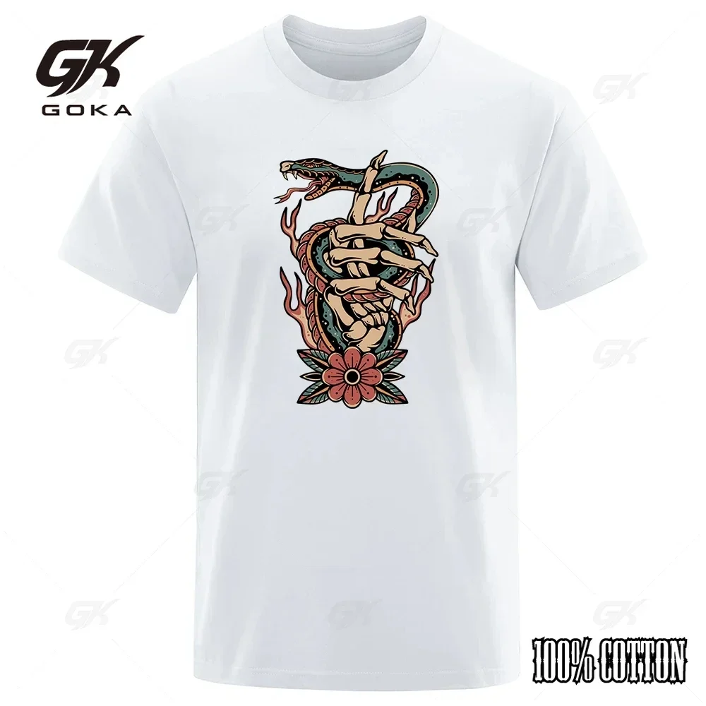 Poisonous Snake Winding Around The Fingertips Tops Men Fashion Soft T Shirt Hip Hop Street Cotton T-Shirts Luxury Tees