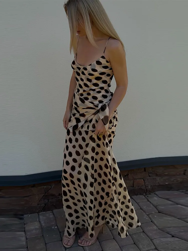 Leoparden-Muster Abnehmbarer Schal Slip Langes Kleid Damen Sexy Spaghetti-Träger V-Ausschnitt Ärmellos Rückenfrei Schlankes Abendkleid Schickes Vestido – Detail 11