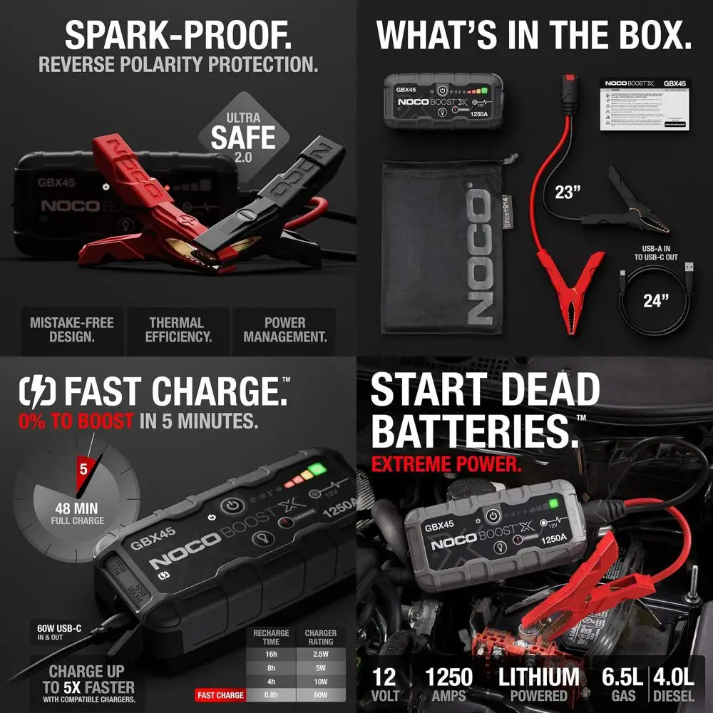 

Boost X GBX45: УльтраSafe Jump Starter 1250A — усилитель литиевой батареи 12 В, портативный блок для прыжков, внешний аккумулятор и соединительные кабели —