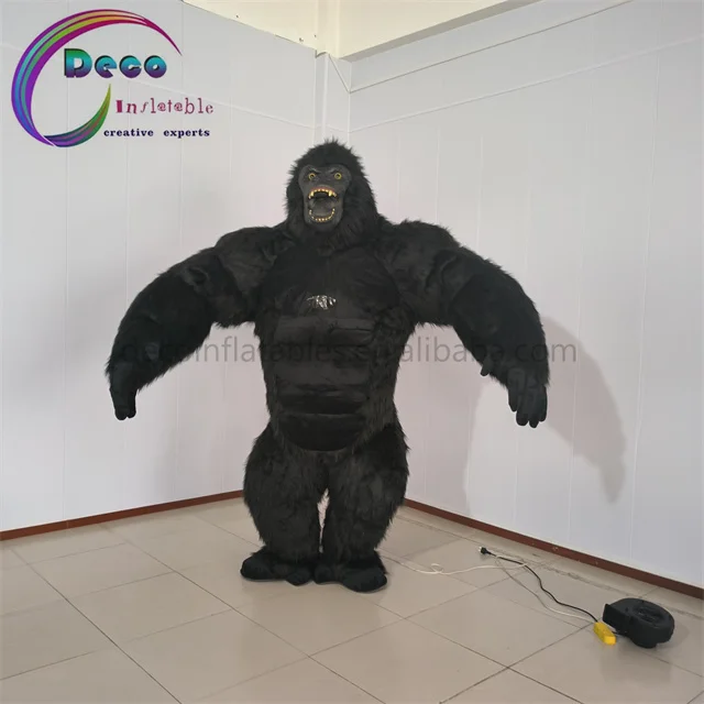 2.5m High Black Gorilla Inflatable Balloon Custom Long Flocking Man for Zoo Performances