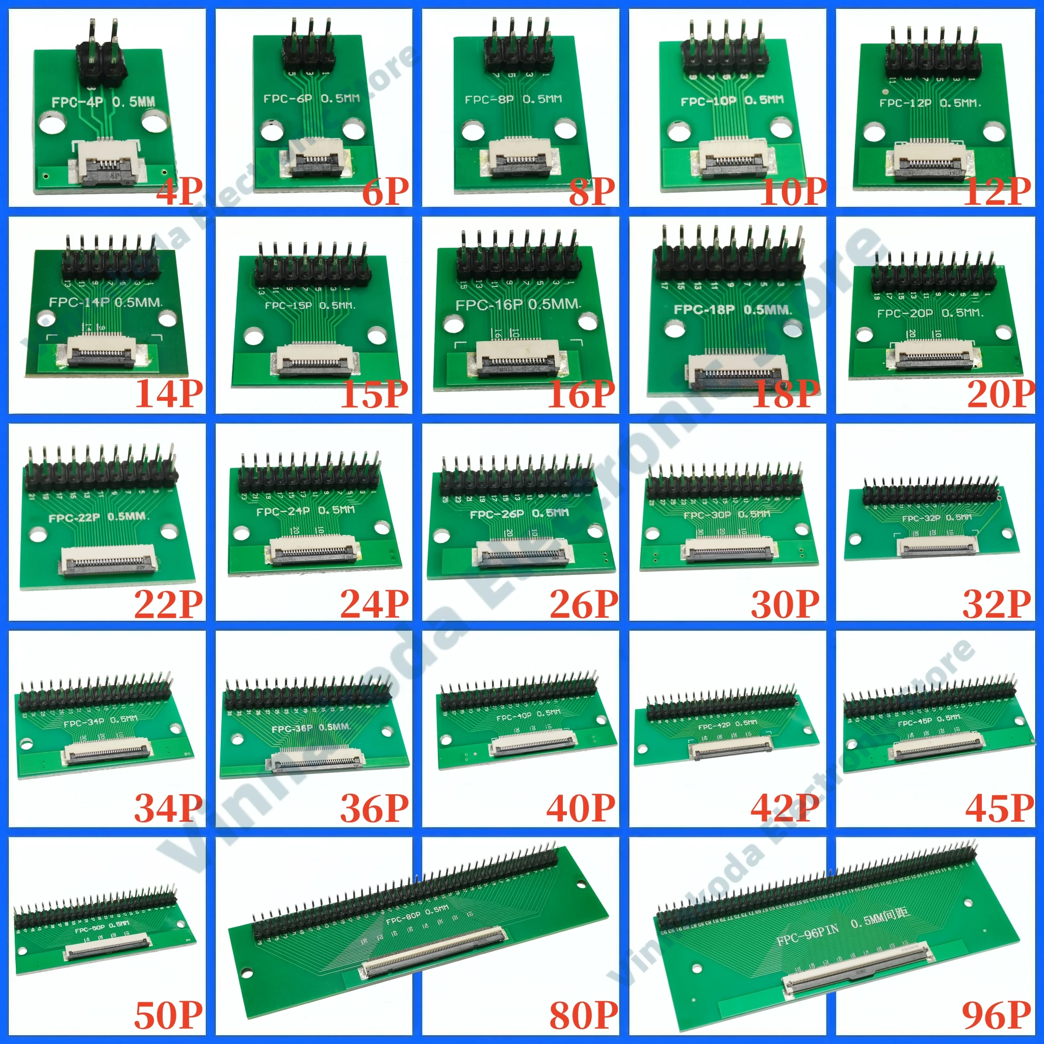 1PCS FFC/FPC Conversion Board 0.5mm Connector to 2.54MM Double Row Bent Pins 4/10/14/15/16/22/26/30/32/36/42/45/60/64/68/80/96P
