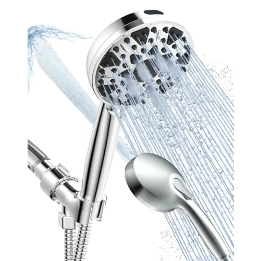 

Shower Head with Handheld High Pressure Multi-Function 7 modes Built-in Power Wash to Clear Tub Tile and Pets 5" High Flow Hand