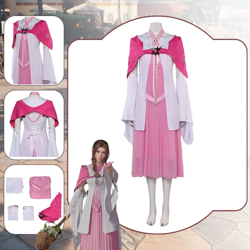 

Final Fantasy 7 Aerith Cosplay Costume Disguise for Adult Women Fancy Dress Fantasia Female Dresses Halloween Carnival Suit