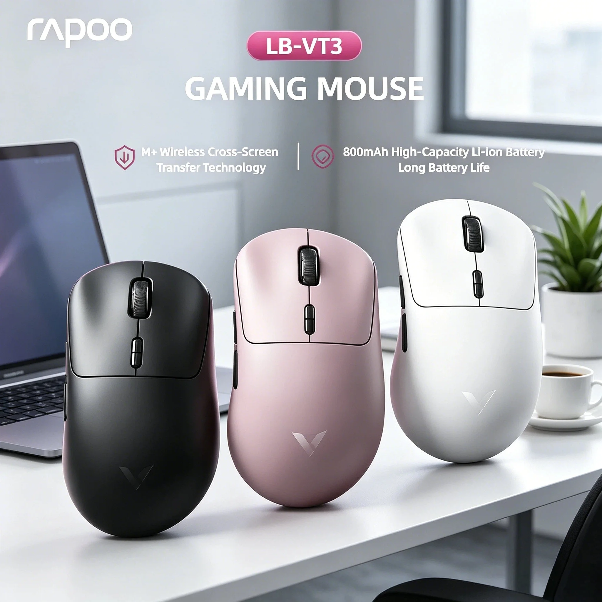 Rapoo VT3 Wireless Gaming Mouse True 8K Polling Rate 53g Lightweight VT3 MAX 750Hr Battery Life Macro Enabled Max