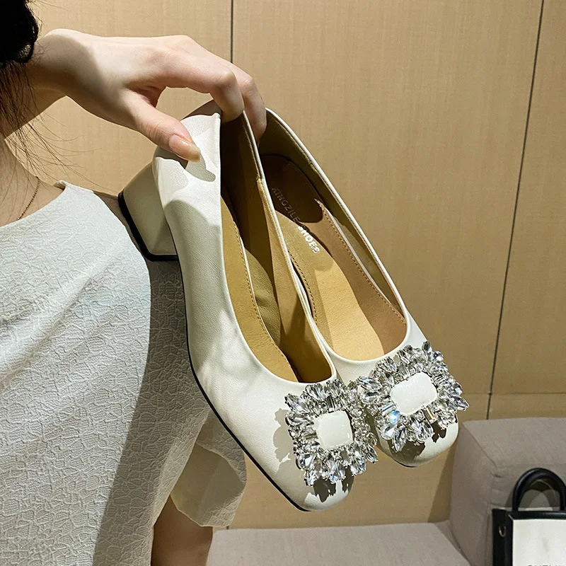 

Женская обувь с кристаллами и круглой головкой, модельные сандалии на каблуке, модные женские туфли-лодочки без шнуровки, Zapatos Mujer