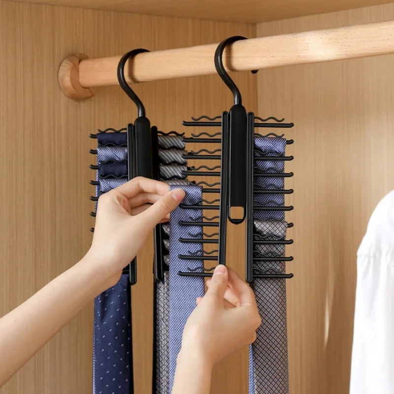 1Pcs Tie Storage Hanger Large Capacity Bow Clip Scarf Belt Hanging RackTie Belt Display Holder Wardrobe Household