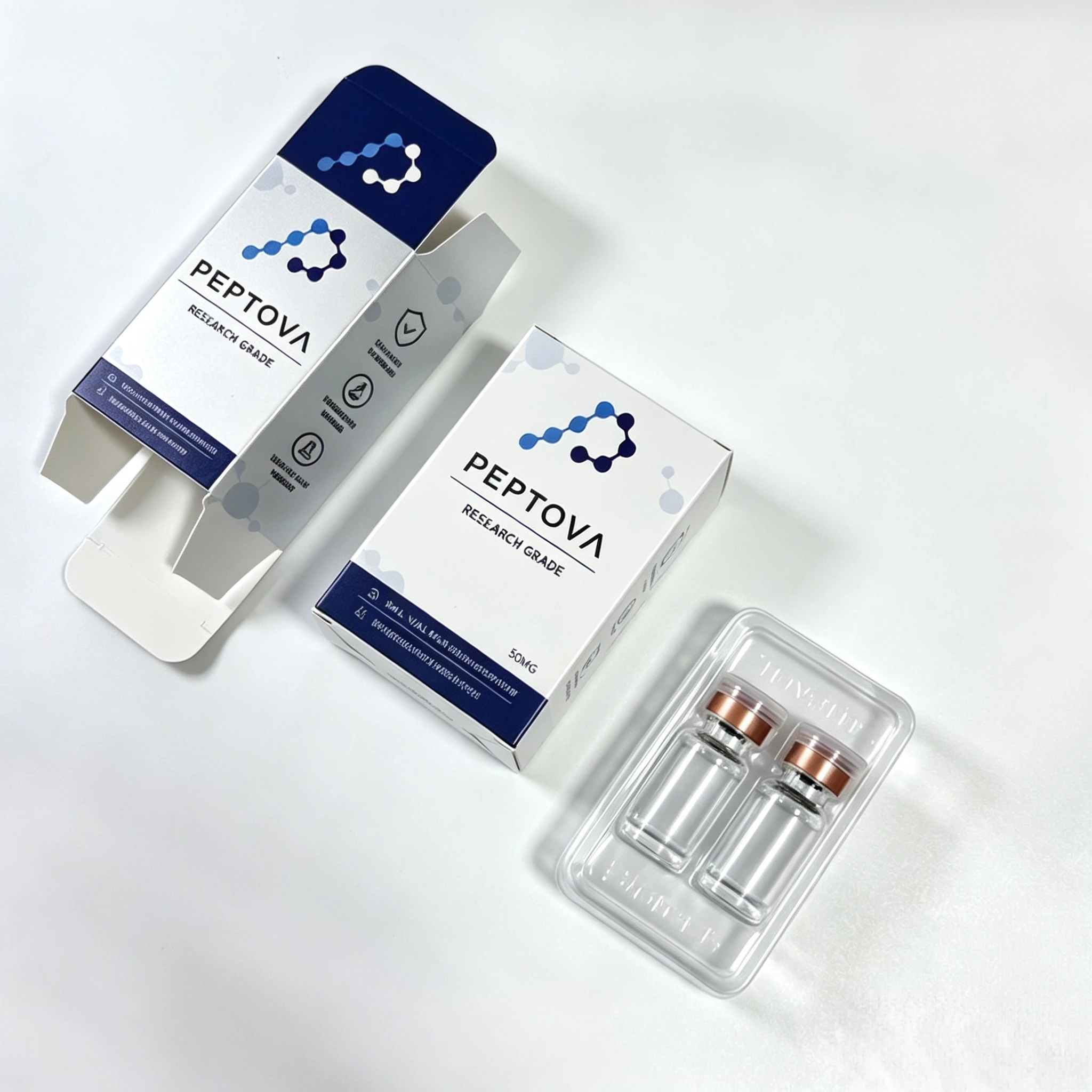 Commercial Grade Peptide Bottle Packaging Boxes Durable Folding Individual Paper Gift Cartons For 3ml 10ml Vials