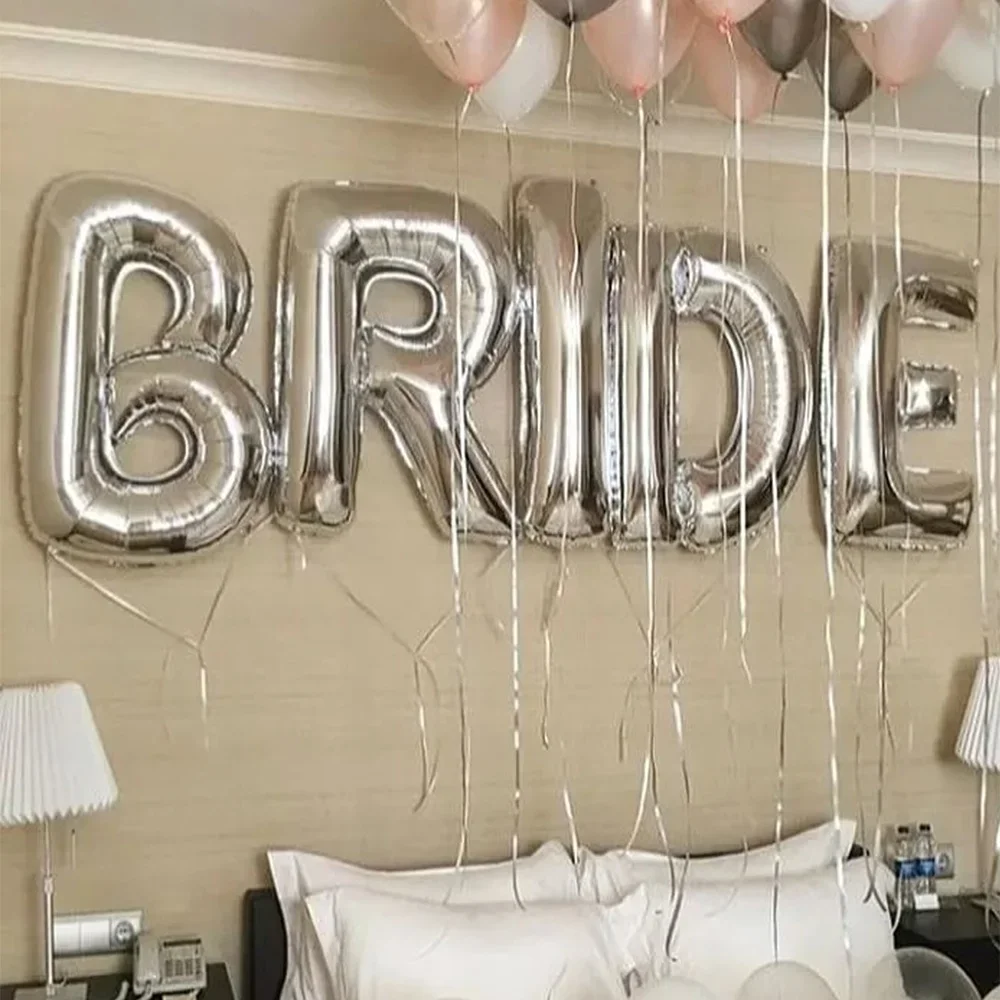 32 Zoll 5-teiliges silbernes Braut-Aluminiumfolien-Luftballons-Set – perfekt für Verlobungszeremonie, Hochzeitsfeier-Dekorationen | Romantisch – Detail 3