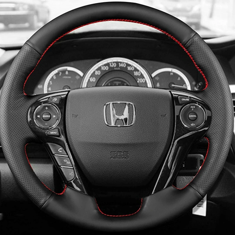 Black Artificial Leather Hand-Stitched Steering Wheel Cover For Honda Accord 9 2013 2014 2015 2016 2017 Crosstour 2013 2014 2015