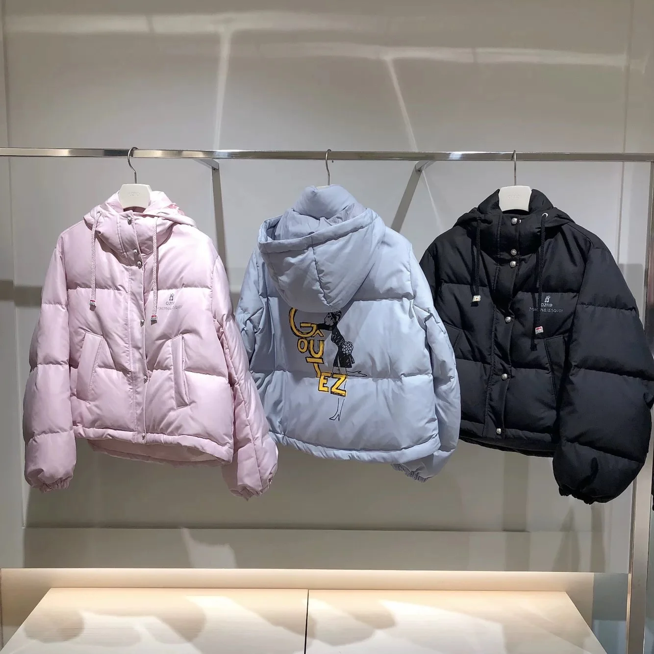 Thiened Goose down Jaet Commute bedrukte jas met capuchon Koreaanse Sle Rits asymmetrische lange Sve winterjas