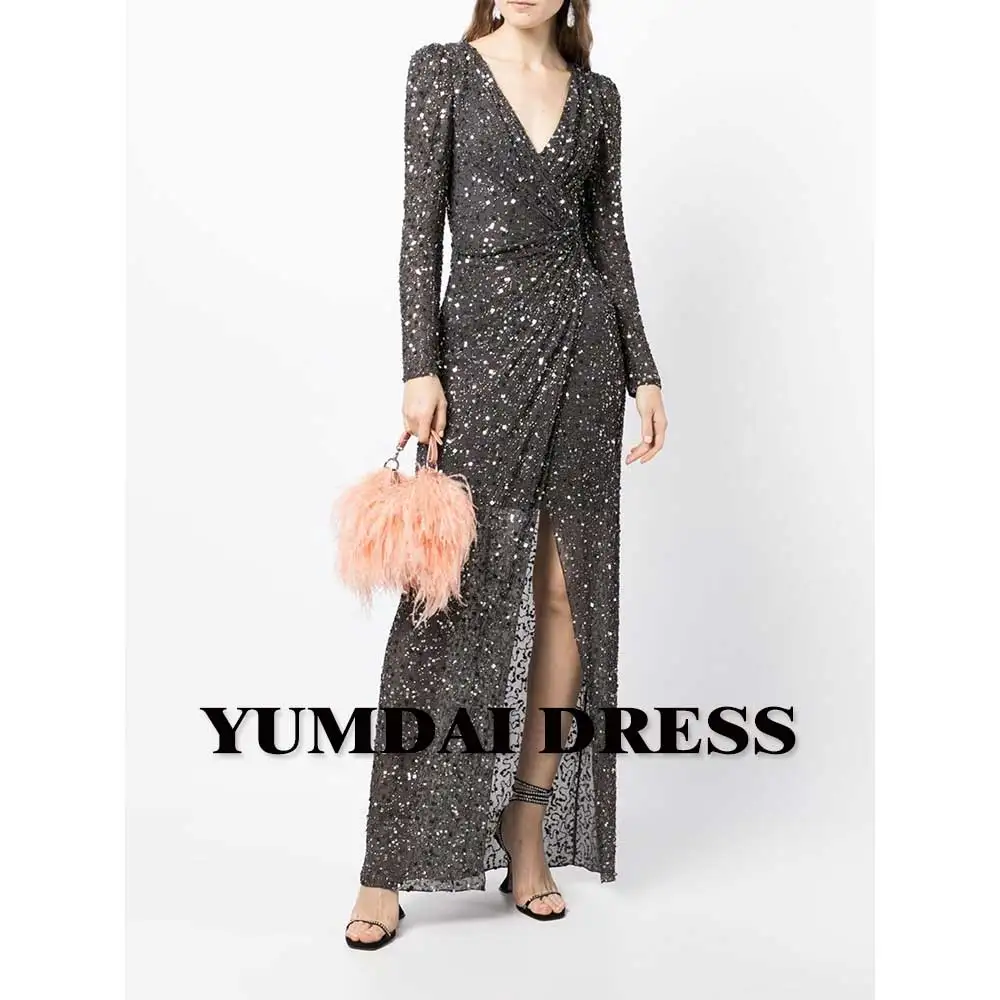 YUMDAI Luxury Dubai Dark Grey Sequined High-end Dress Formal Stage Performance Sparkly Evening Gown Ladies Haute Couture Dress