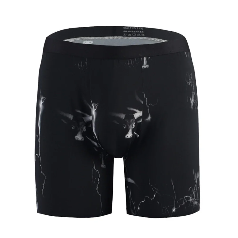 

Men Ice Silk Floral Print Underwear Long Leg U Convex Pouch Boxer Sport Shorts Youth Boyshort Bottoms Breathable Underpants