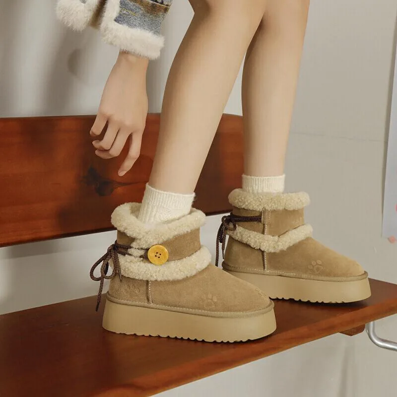 

Fashionable Korean-style 4CM Thick-soled Cold-proof Snow Boots for Women2025 Winter New Style,Wasteland Style Fleece Short Boots