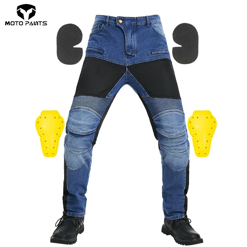 

Motorcycle Cycling Jeans Summer Breathable Riding Pants Elastic Slim Racing Mens Pants Pantalone Moto with Protective Gear