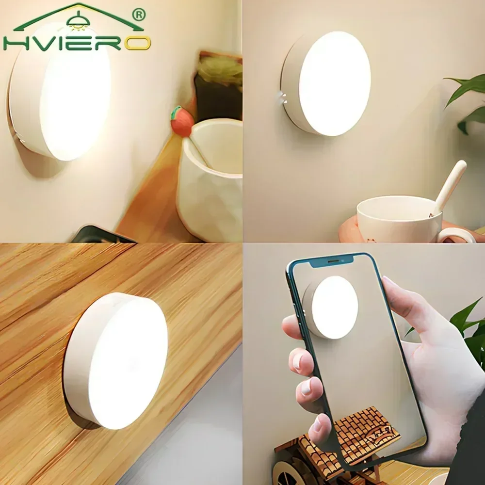 Wireless Night Light Motion Sensor Bedroom 8LED Detector Wall Decoration Round Lamp For Room Staircase Closet Bedside Wardrobe