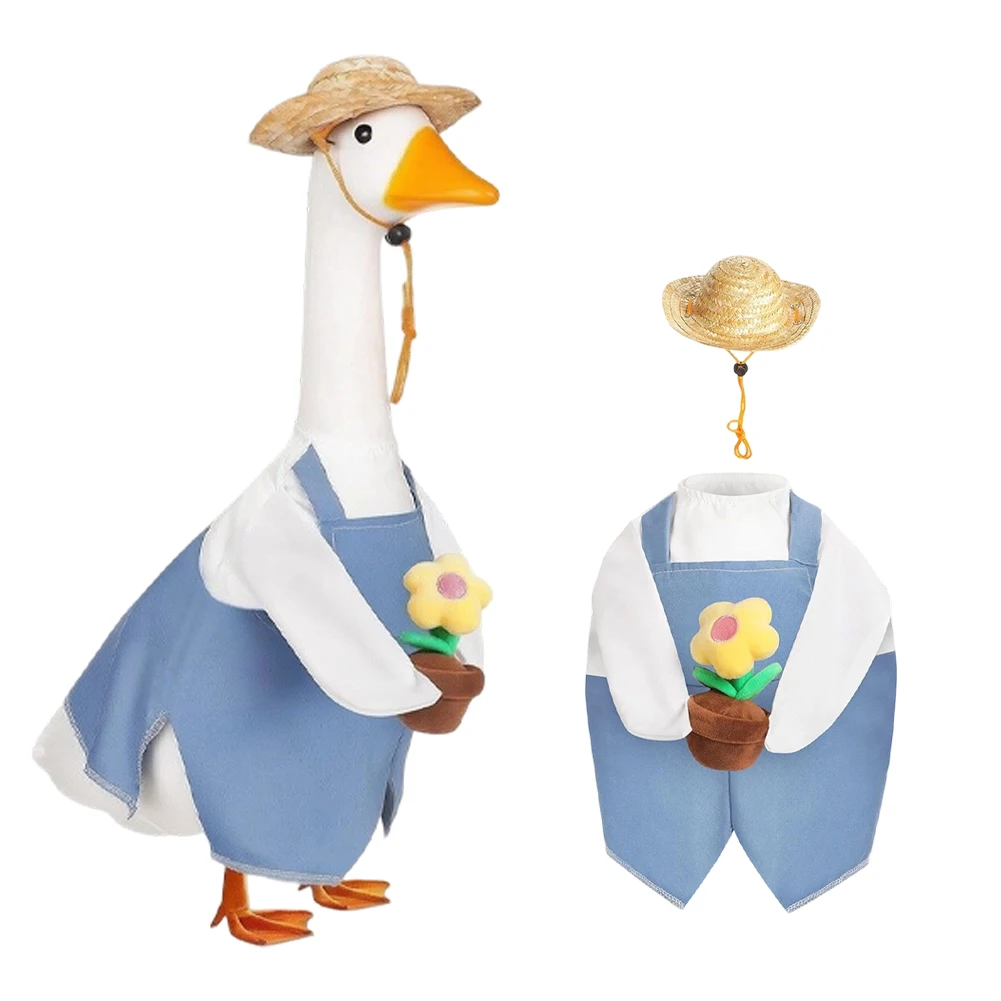 Adorable Gardener Outfit For 23 Inch Goose Statue With Blue Overalls Sunflower Hat And Straw Cap For Spring Lawn Decor