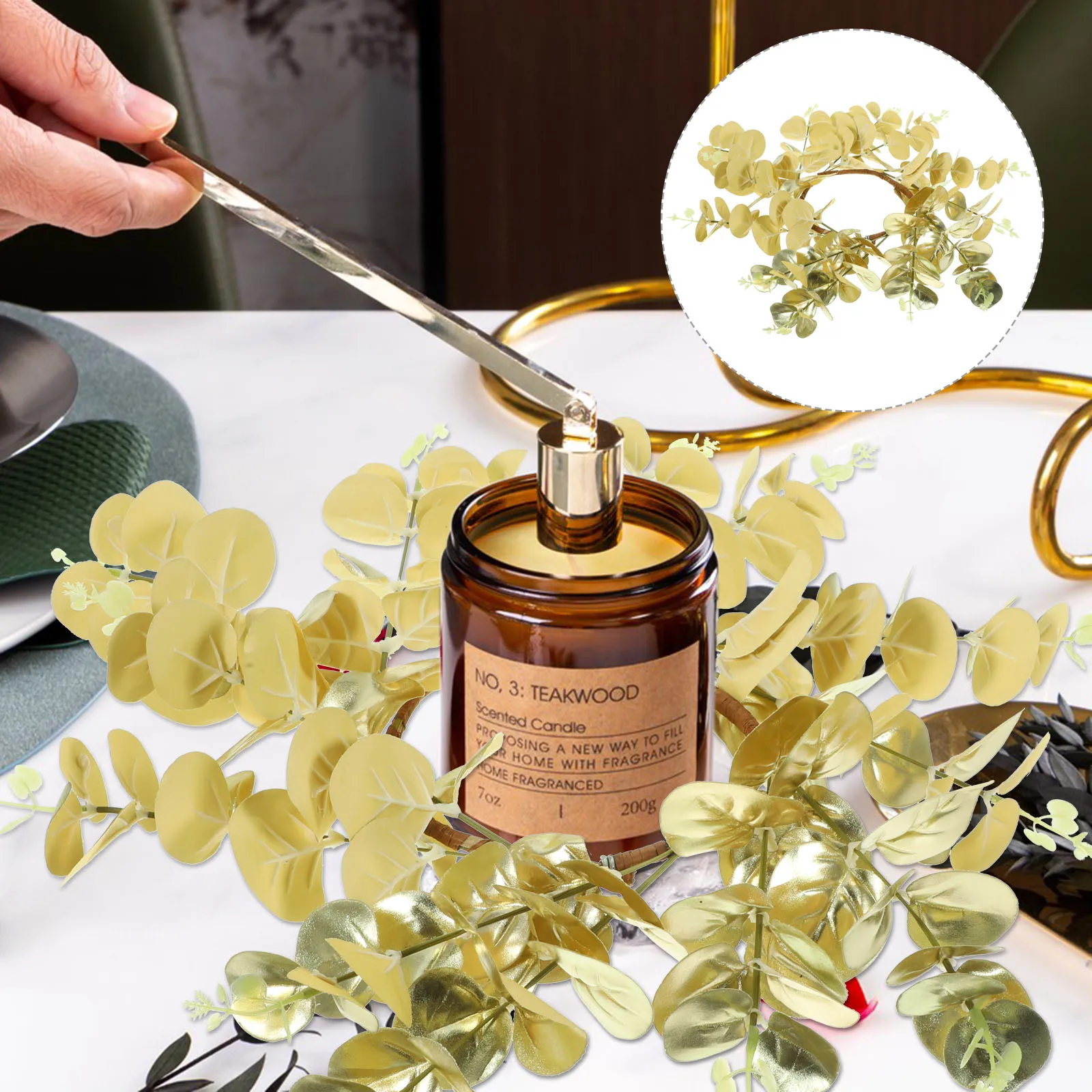 

Ring Decorations Small Garland Eucalyptus Candles Candlestick Wreath Garlands for Golden Hanging Miss
