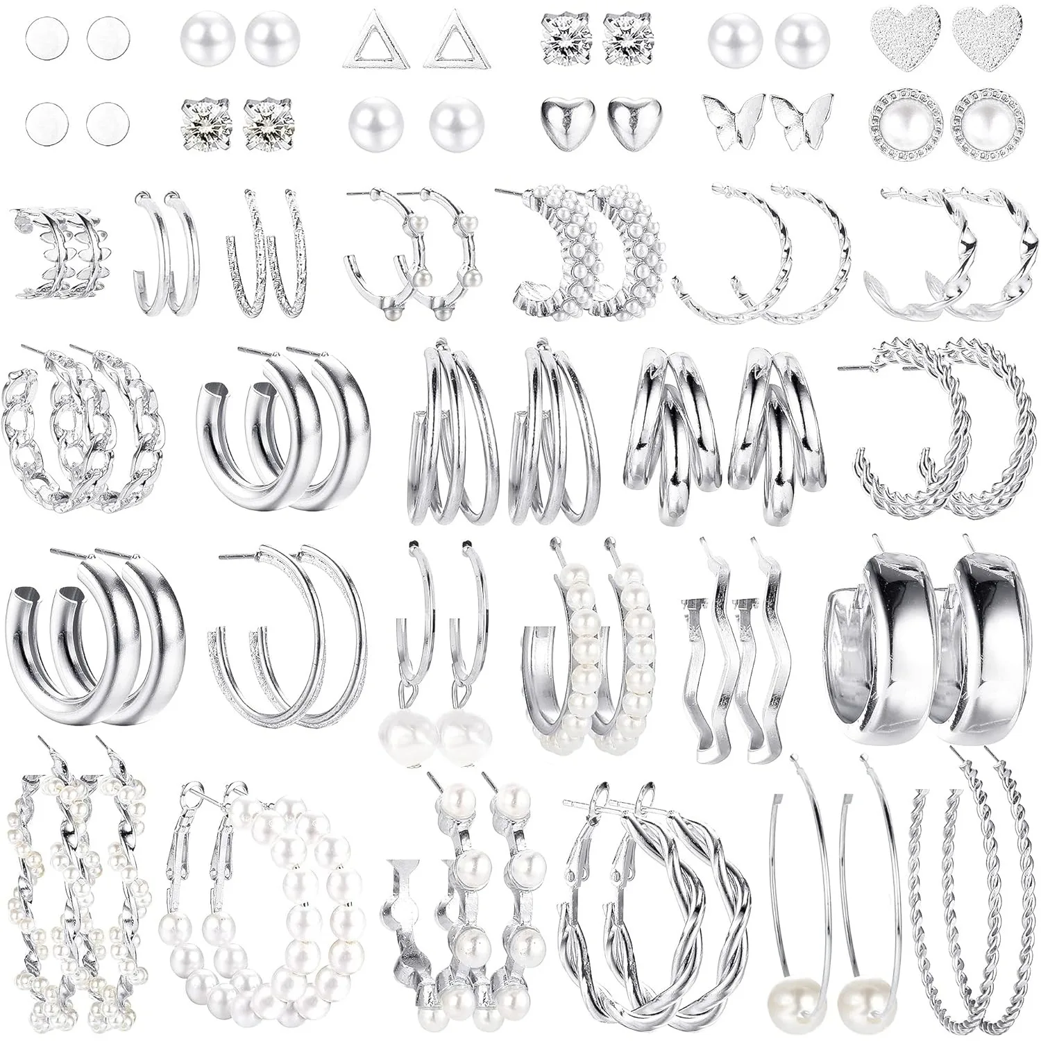 

Drperfect 38Pairs Hoops Earrings Set for Women Boho Drop Dangle Earrings Pack Fashion Pearl Multipack Acrylic Earrings for Gift