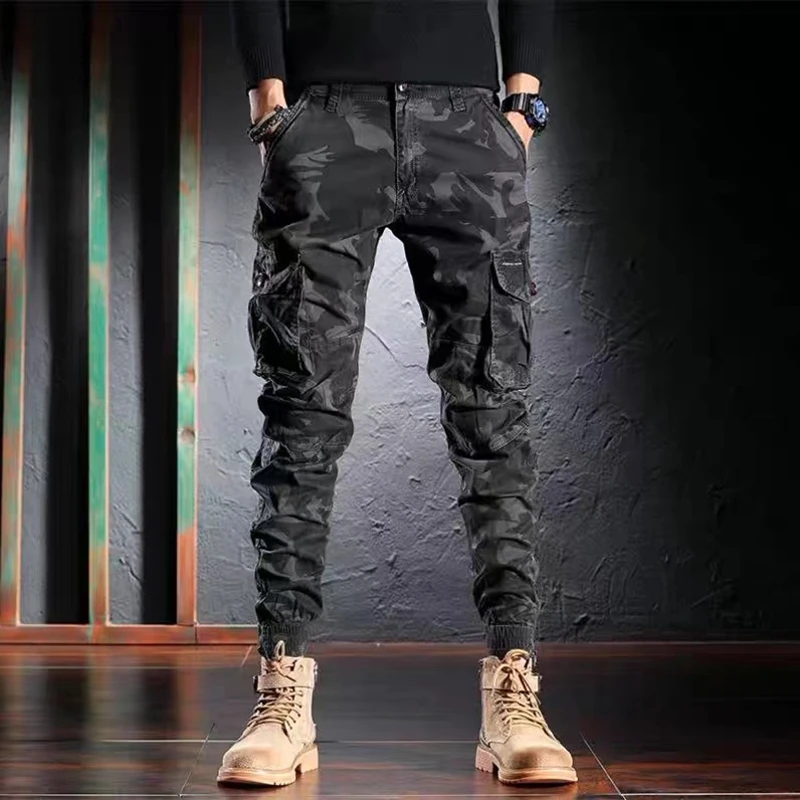 BAPAI Men's Fashion Oversized Camouflage Cargo Pants Outdoor Grey Pants Multifunctional Workt Trousers Thin Jungle Camping Pants