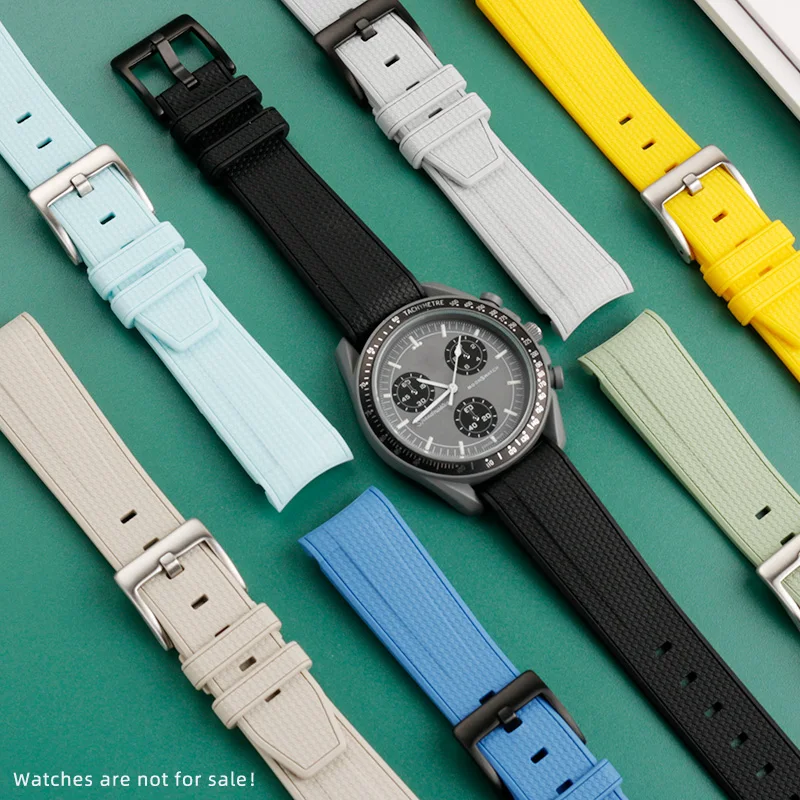 20 ミリメートルゴム時計バンドオメガ X 見本ジョイント MoonSwatch スーパーブルー MOONPHASE 防水スポーツ時計ストラップ湾曲したエンドバンド