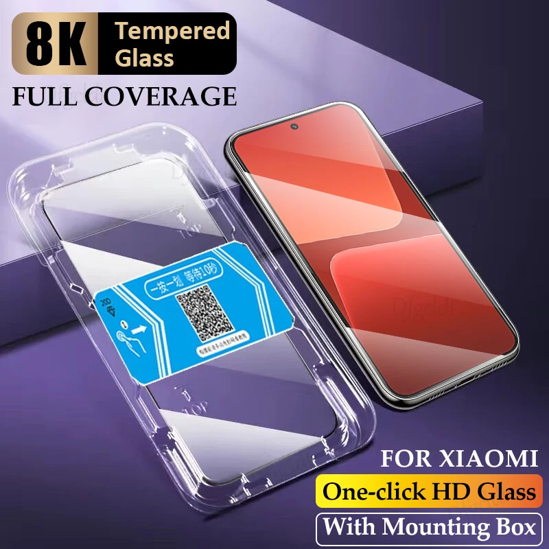 

8K One-click Installation Tempered Glass For Xiaomi 13 14 Poco X6 X5 X4 X3 NFC F2 F3 F4 GT F5 Pro Easy Install Screen Protectors