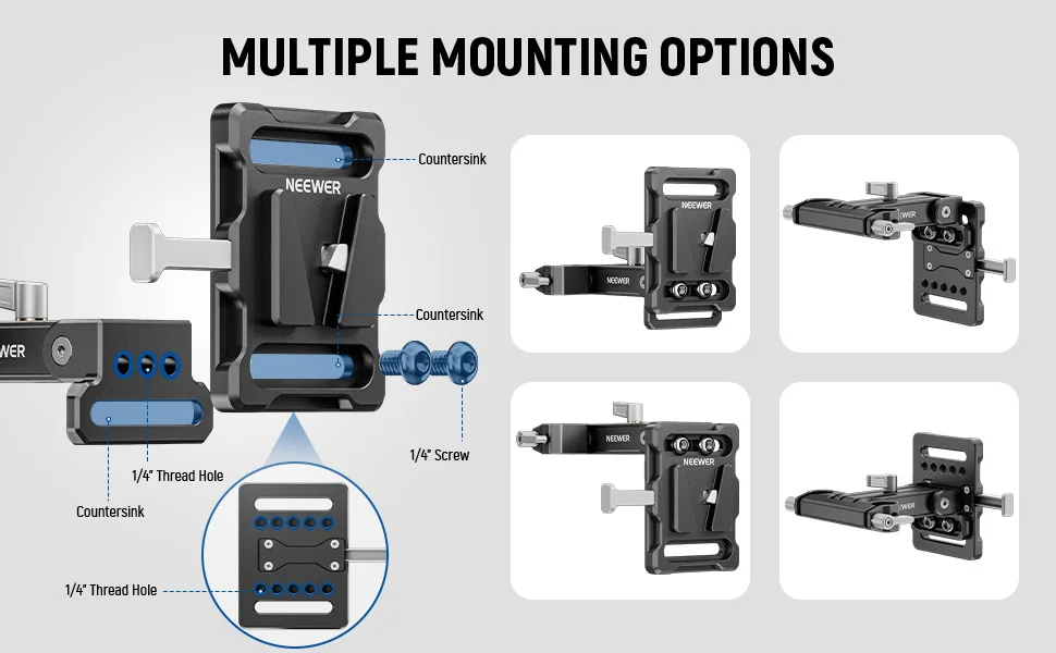Neewer Mini V Mount Batterieplatte 180 ° Tilt faltbare L-förmige V-Lock-Batterieplatte für SmallRig Shoulder Rig Sony FXLION Nano – Detail 4