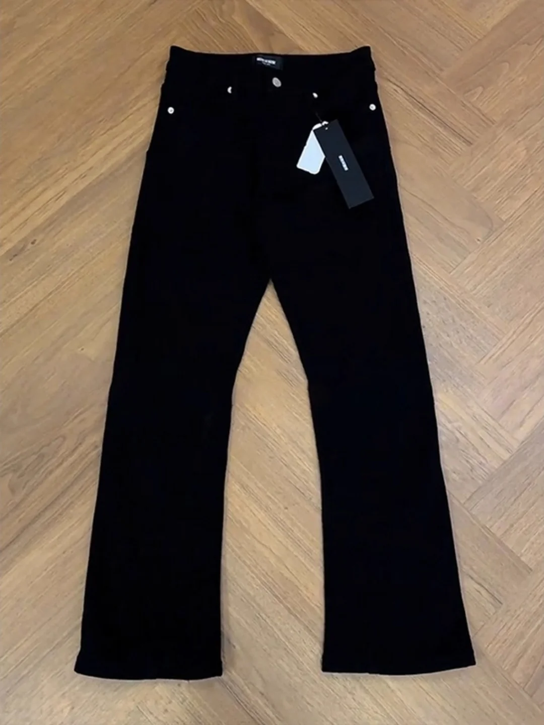 

Black Fleece Lined Thickened Slim Fit Casual Jeans Men's Winter High Waist Straight Leg Cotton Polyester Blend Denim Pants