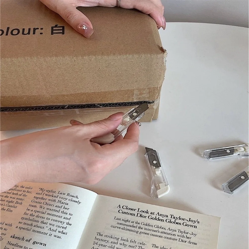 Translucent Mini Box Cutter Retractable Non-Slip Blades Paper Cutter Handmade Cutter Supplies Stationary
