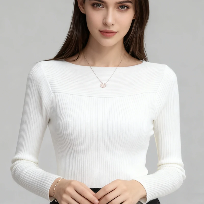 

Casual O-neck Long Sleeve Sweater Autumn Winter Pullover Sweater Korean Slim Fit Knitwear Elegant Office Lady Bottoming Tops