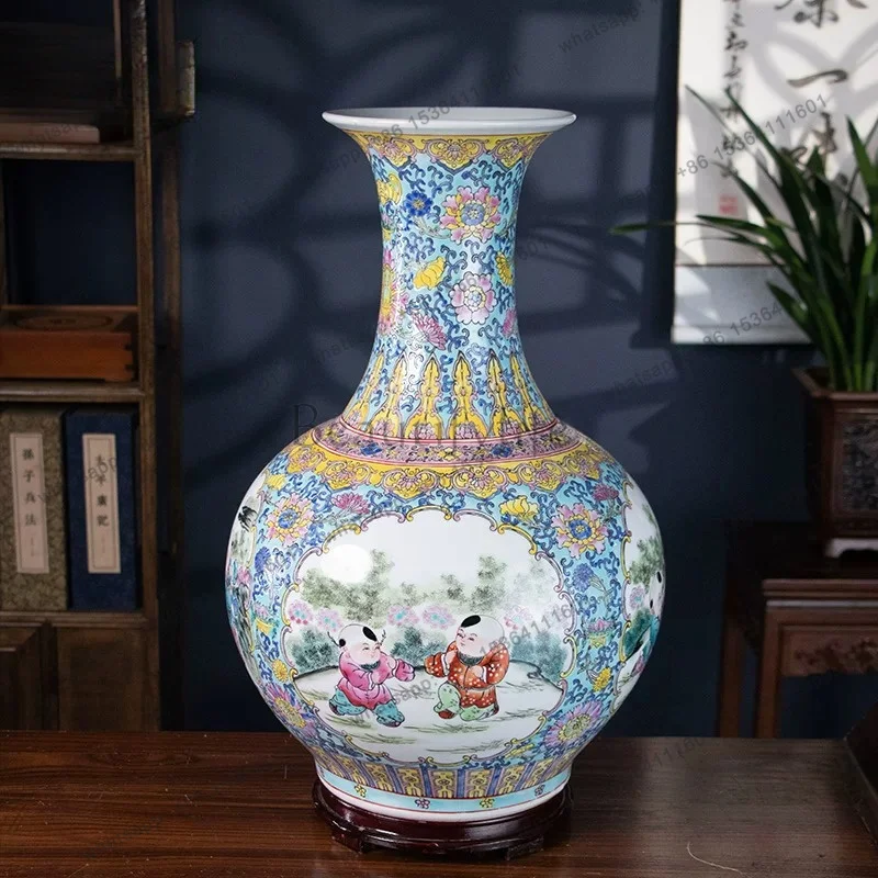 Jingdezhen floor-to-ceiling vase ceramic hand-painted porcelain vase Chinese living room decorative ornament