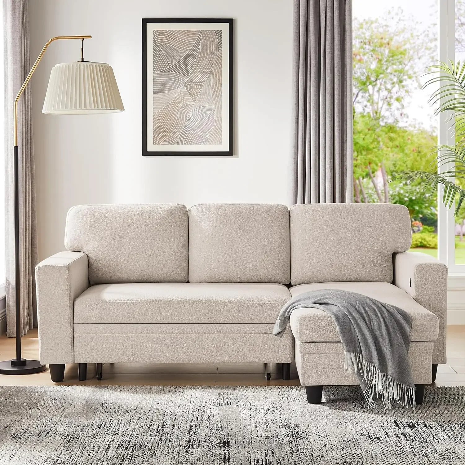 [مخزون محدود، اشتر الآن! ] أريكة سرير نوم مقاس 80 بوصة، أريكة مقطعية قابلة للتحويل على شكل حرف L مع كرسي تخزين، 2 أرفف كتب مدمجة