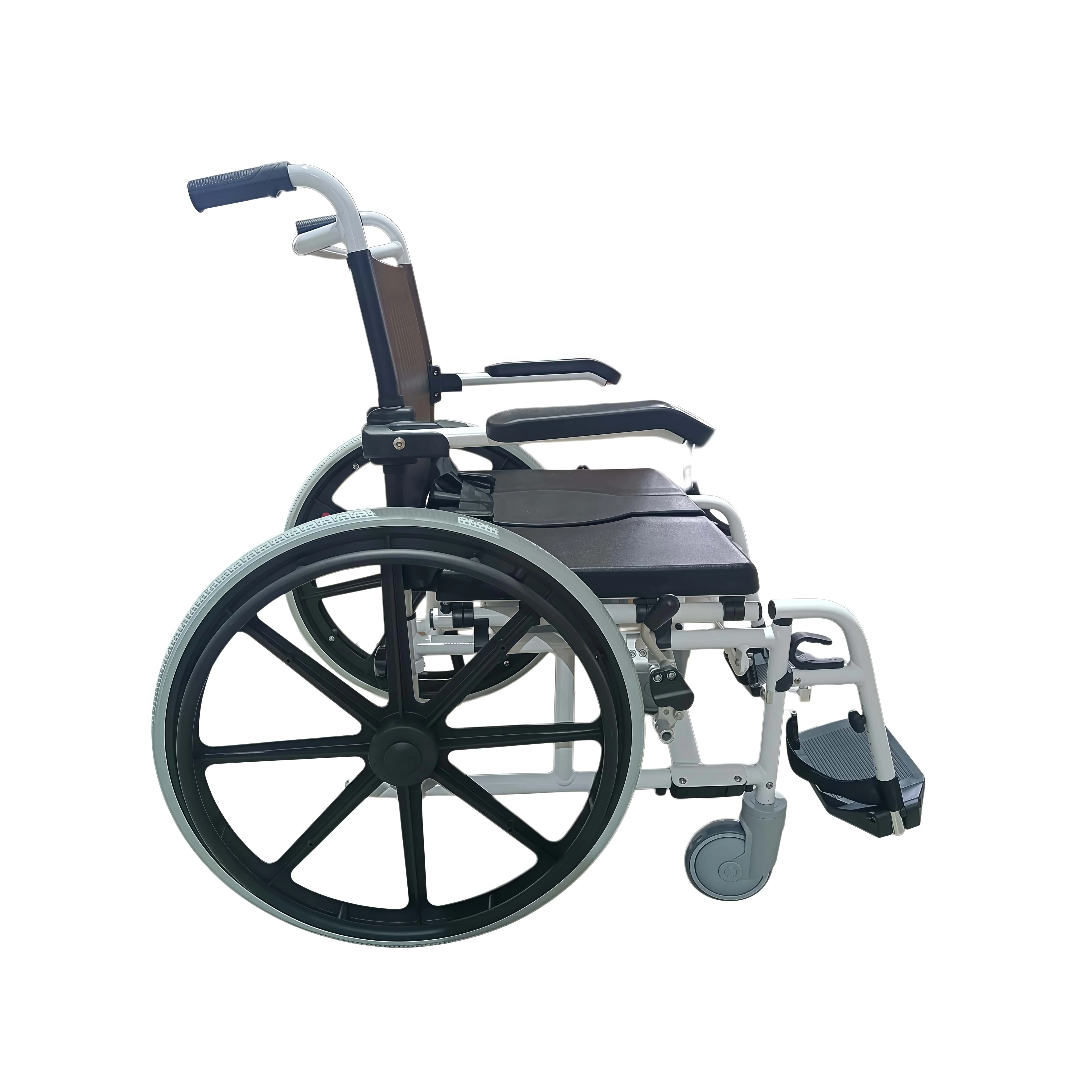 High Capacity Bariatric Toilet Commode Wheelchair Heavy Duty 350LBS Aluminum Foldable
