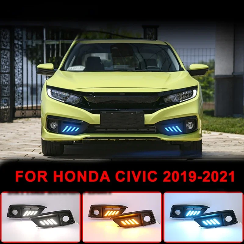 Car LED Daytime Running Light For Honda Civic 2019 2020 2021 Front Bumper Turn Signal Lamps LED Driving Accessories Modification