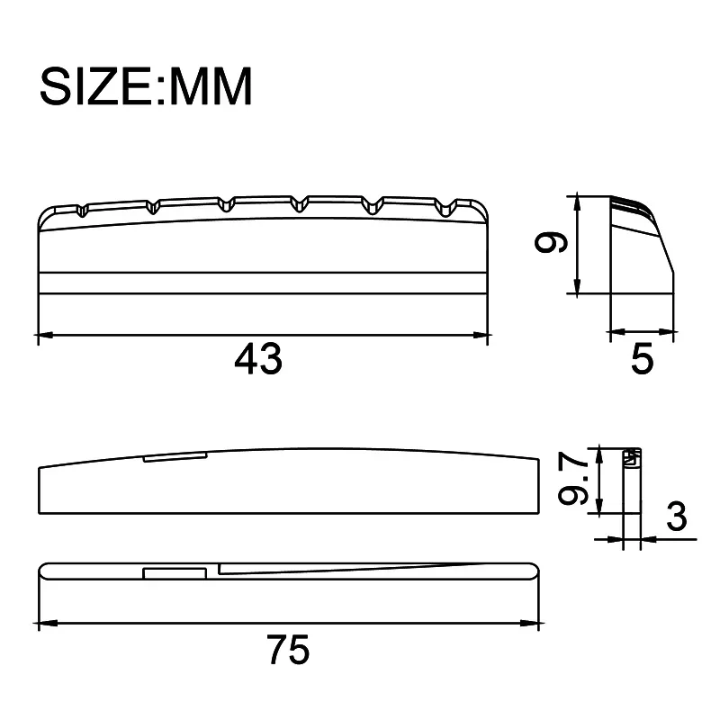 

10 шт. натуральных костяных накладок YMH Style Nut 43x5x9MM-R400/седло 75x3x9.7MM-R400 с компенсацией для 6-струнной акустической гитары/фолк-гитары