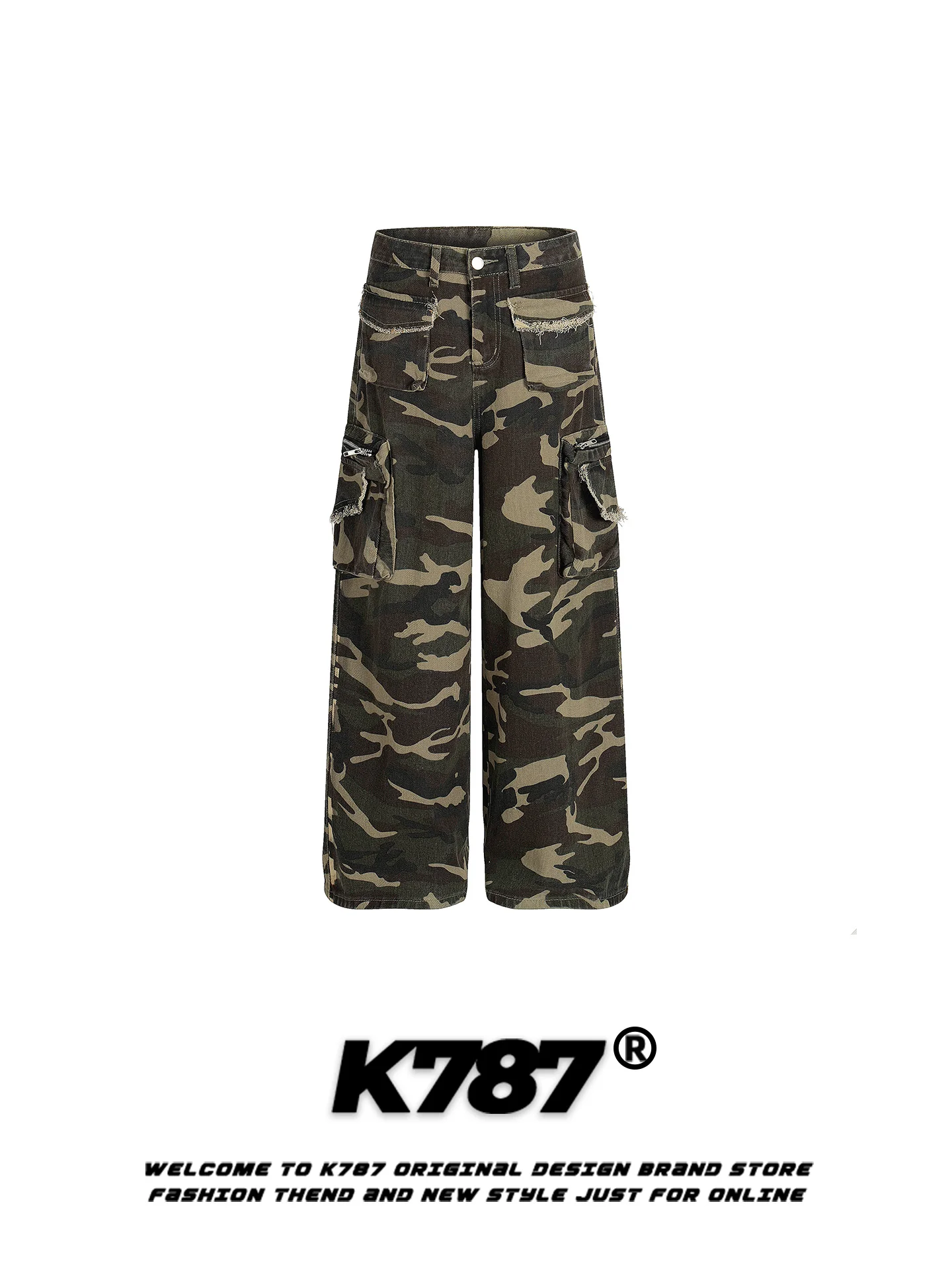 

Рабочие брюки K787 в американском ретро-стиле с камуфляжным принтом, с высокой талией, прямые, широкие, длинные, для мужчин и женщин, повседневные