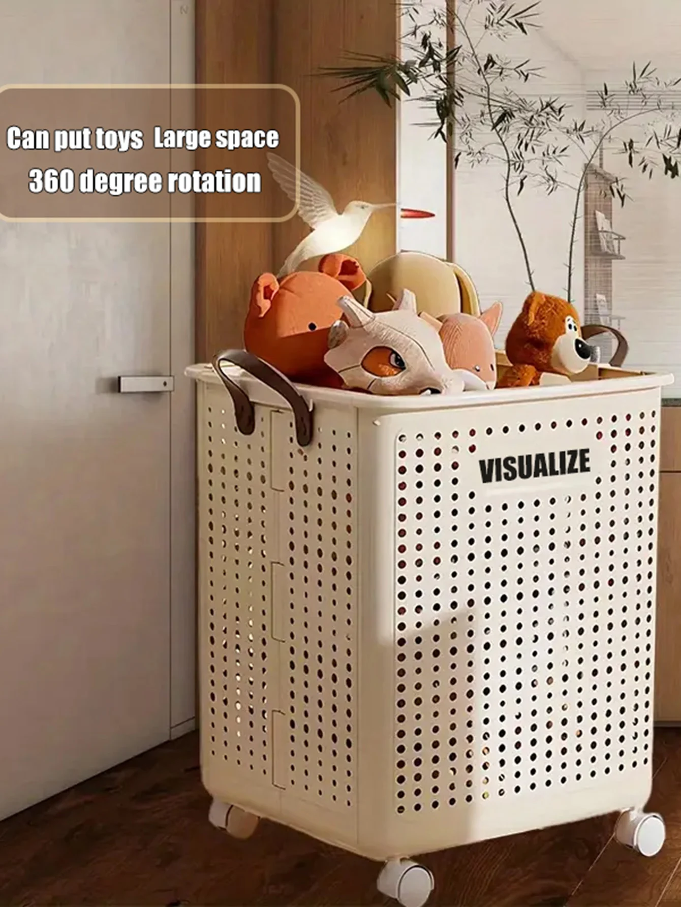 ตะกร้าเก็บของอเนกประสงค์แบบมีล้อพับได้ 1 ชิ้น ตะกร้าใส่ผ้าสกปรก เหมาะสำหรับจัดระเบียบห้องน้ำและระเบียง