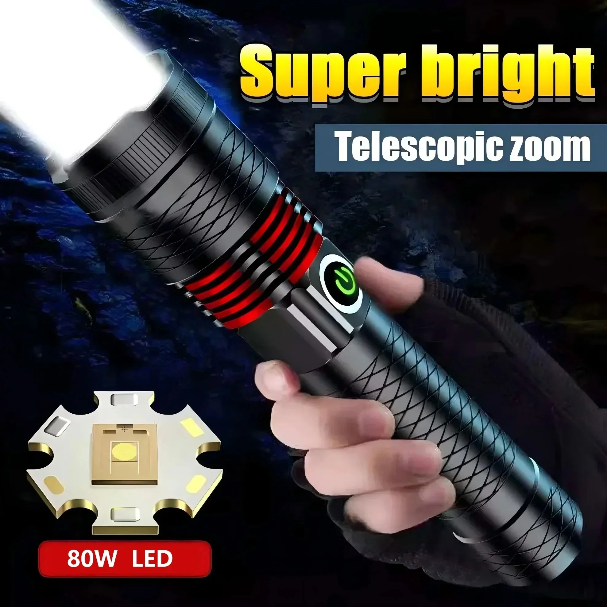 

Pop High Power Rechargeable LED Flashlight Super Bright White Light Aluminum Alloy Laser Lamp Beads Super Bright Lantern For Cam