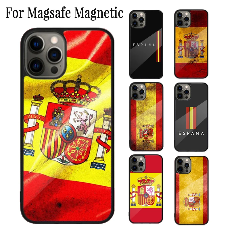 

Spain Spanish Flag Magnetic Phone Case Coque For iPhone 16 15 14 Plus 13 12 Mini 11 Pro Max Magsafe Wireless Charging Cover Capa