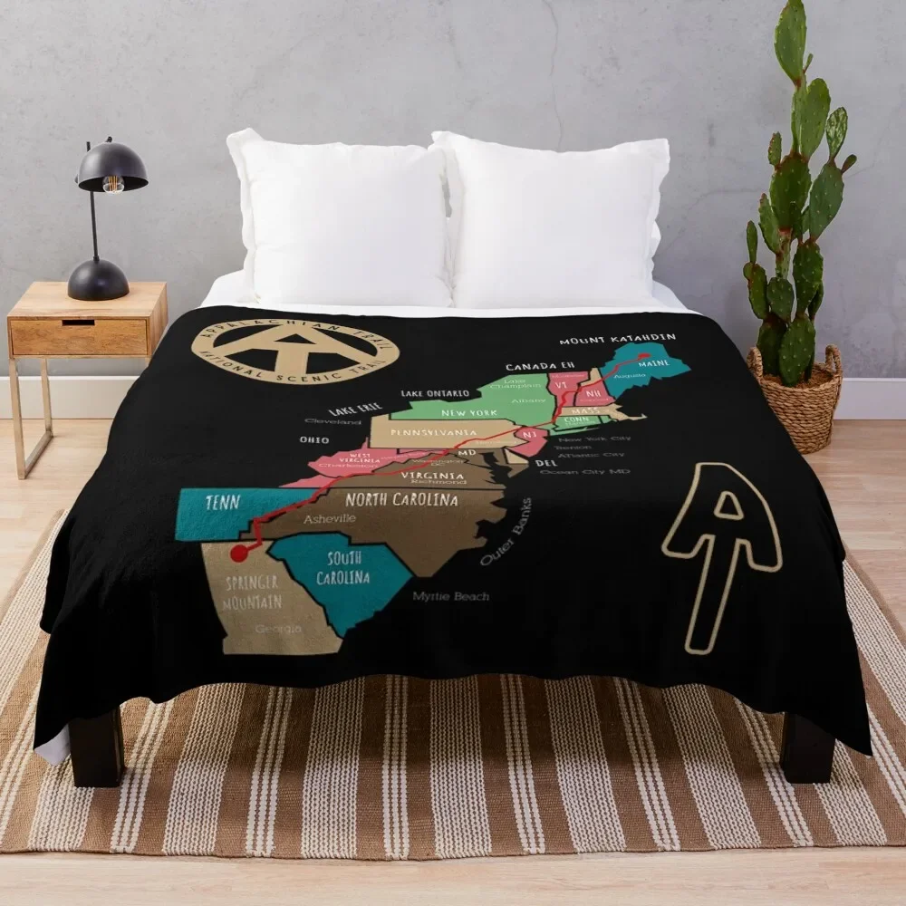 

Appalachian Trail Hiking Map Throw Blanket Easy Care Comfortable Blanket for Couch