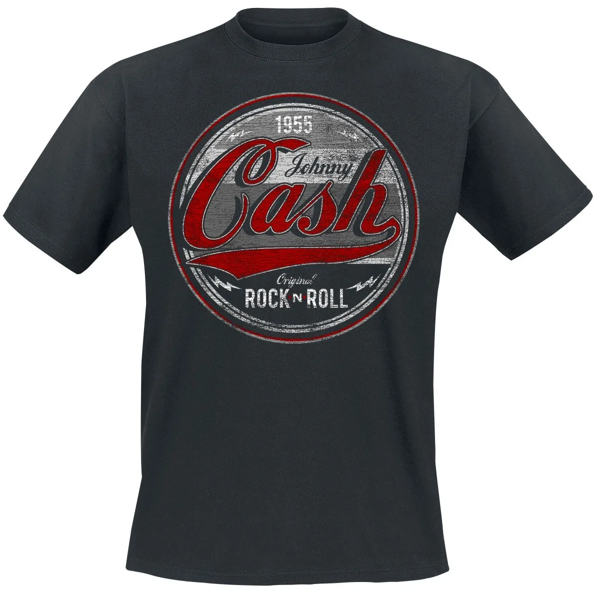 Johnny Cash 1955 Retro Badge Print T-Shirt, 100 % Baumwolle, lässiges neutrales T-Shirt, Country-Rock-Streetwear