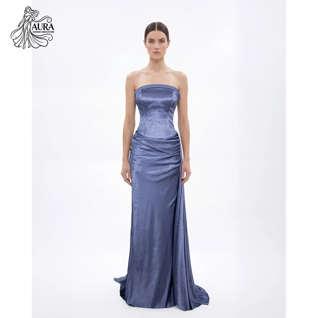 Aura A Word Elegant Party Dresses 2026 Luxury Evening Dresses for Wedding Custom Made Round Neck Sequins Korean Popular Dress