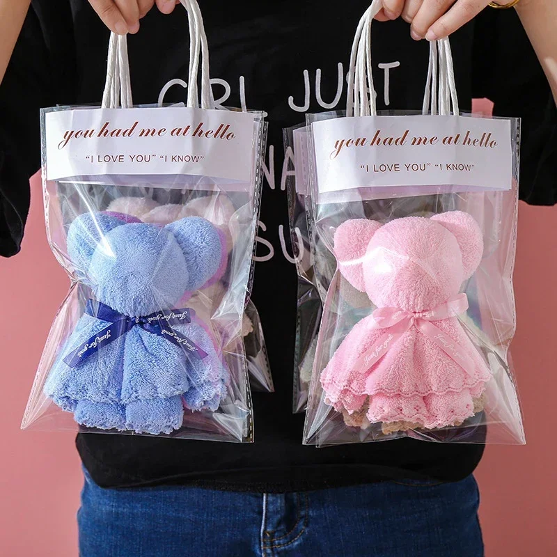 1/3/5/10PCS Cute Bear Coral Fleece Towel High Quality Bridesmaid Baby Shower Party Favor Guest Christmas Present Gift
