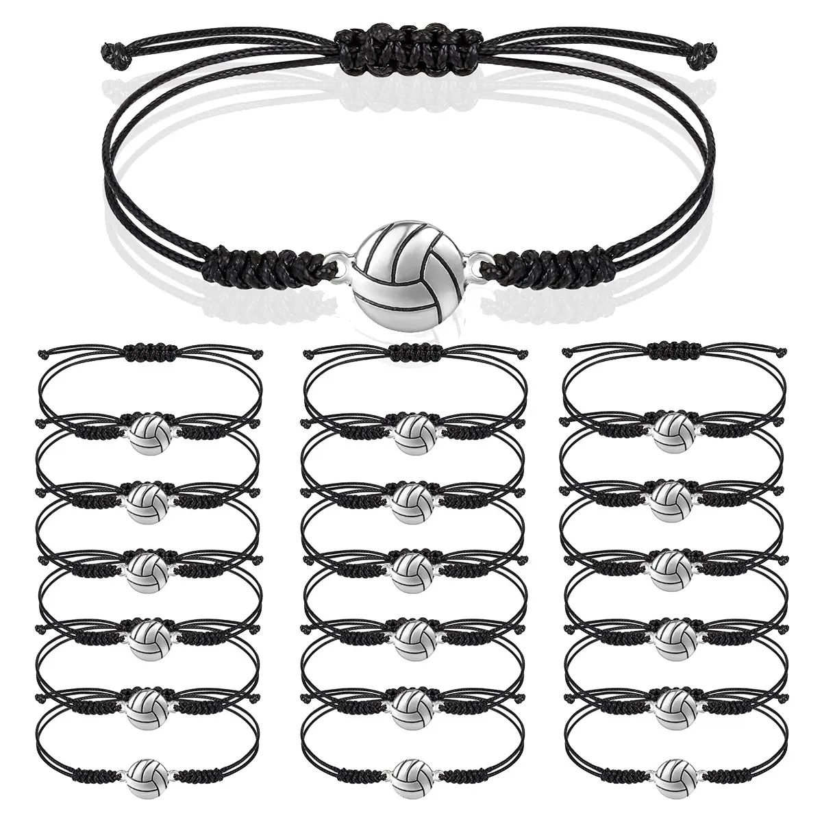 24 Piece Volleyball Bracelets, Volleyball Charm Bracelet, Braided String Bracelet with Volleyball Pendant Decoration