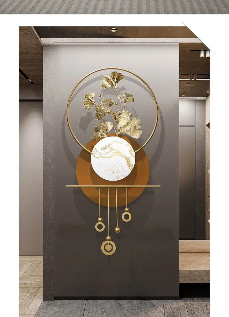 Entrance hallway, ginkgo biloba, metal wall decoration, living room TV background,