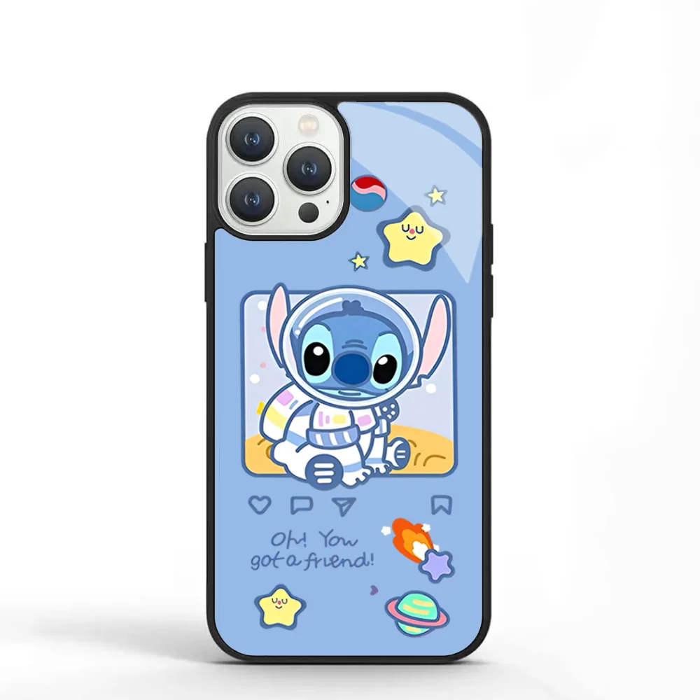 Cartoon S-StitchS Phone Case For IPhone 11 12 13 14 15 Plus Pro Max Mirror Acrylic PC TPU Cover