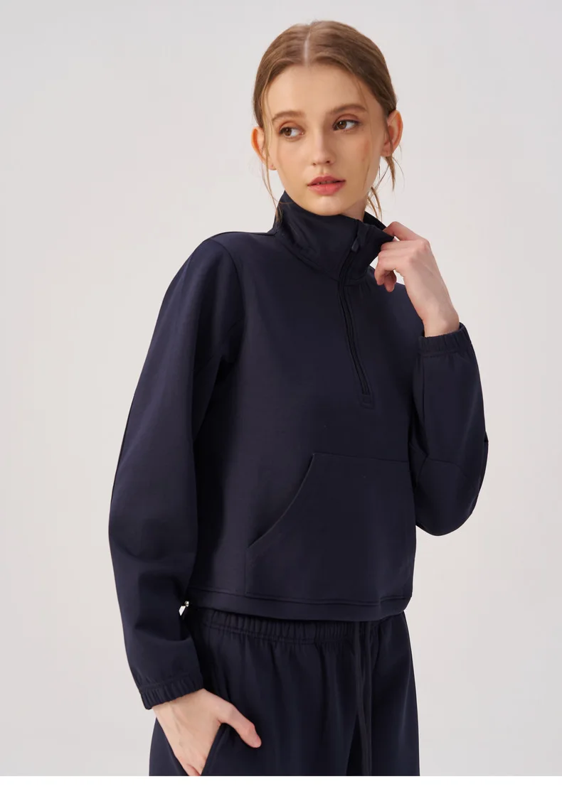 Women Half Zip Pullover Stand Collar Sweatshirt Autumn Winter Outdoor Sports Long Sleeve Top Tennis Fitness Yoga Jacket