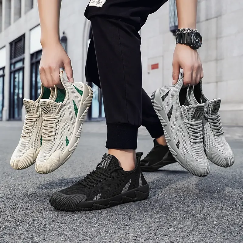 

Мужская повседневная обувь с дышащей сеткой на плоской подошве с низким берцем и круглым носком на шнуровке, модная летняя однотонная спортивная прогулочная обувь