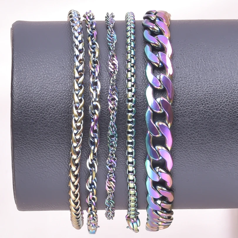 Simple Korea Trendy Rainbow Chain Bracelet Stainless Steel Bracelets For Women Men Accessories Never Fade Wrist Jewelry Pulseras