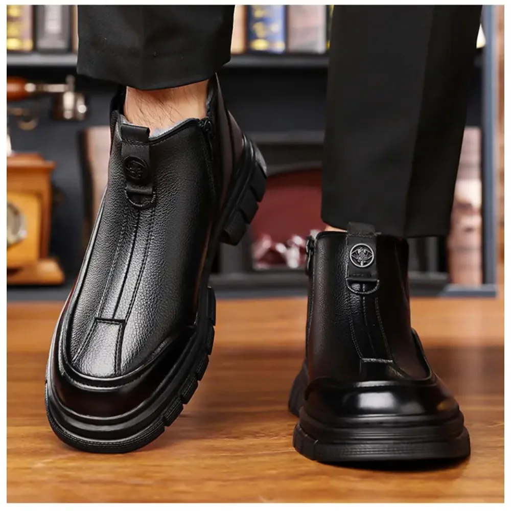 الشتاء الدافئة الأحذية القطنية للرجال موضة عادية أسود جديد مصمم البقرة أحذية من الجلد الذكور لينة وحيد منصة حذاء من الجلد رجل